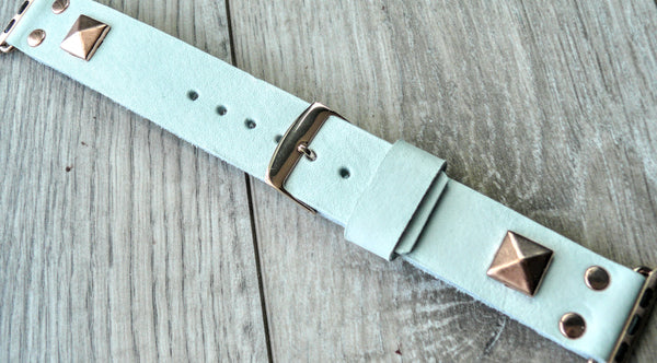 Pyramid Stud Band, White Leather Apple Watch band, 42mm leather watch band, Apple watch strap, iwatch band, apple watch leather band, apple watch