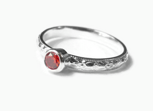 red cz sterling silver ring