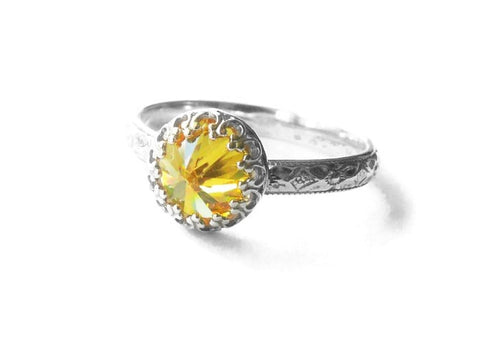 yellow cz sterling silver ring